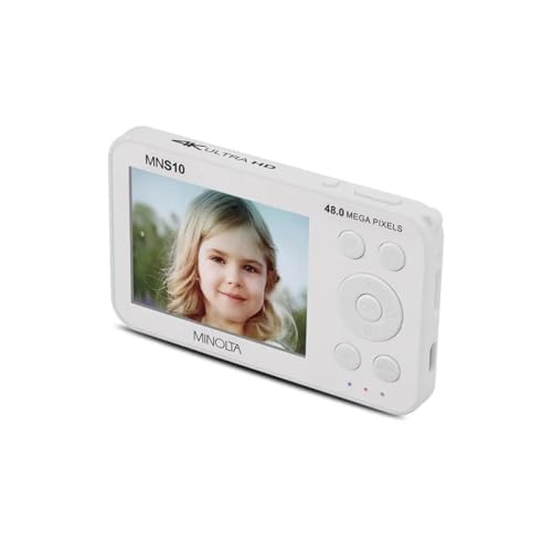 Image of Minolta 48MP Digital Camera - 4K Ultra Slim HD Video, 2.9 inch IPS LCD Display, Autofocus Lens with Digital Image Stabilization, 4X Digital Zoom, Compact Travel Camera for Vlogging (White)