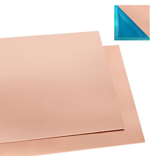 2 Pcs 99.9%+ Pure Copper Sheet, 6' x 6', 24 Gauge Thickness Copper Plates, 153 x 153 x 0.5mm, No Scratches, Film Attached