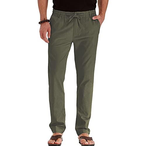 Maiyifu-GJ Men's Elastic Waist Drawstring Linen Pants Loose Casual Summer Beach Trousers Lightweight Soft Bussiness Pant