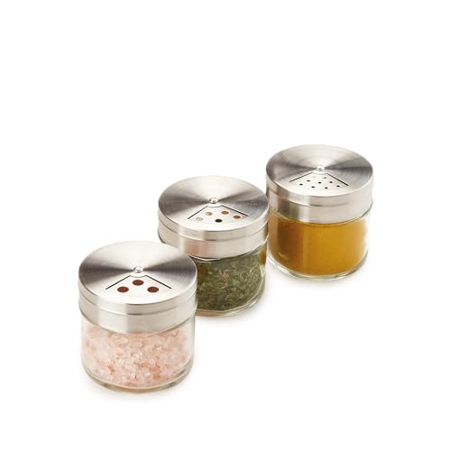 Metaltex Juego de 3 tarros de especias planos, 100 ml, cristal