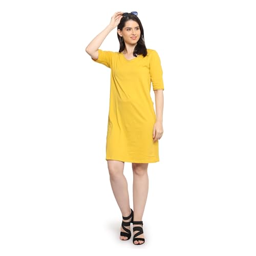 Image of Frenchtrendz Women's Cotton and Back Lace Designer V-Neck A-Line Knee Length Dress