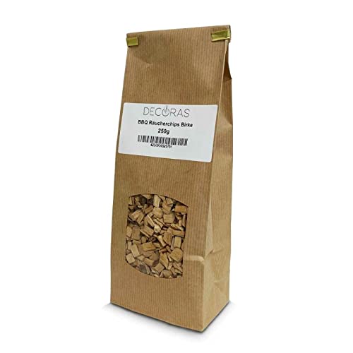 DECORAS Räucherchips BIRKE 250g - 100% naturbelassenes Holz - BBQ Chips für Gasgrill, Holzkohlegrill, Elektrogrill - zum Räuchern & Grillen Cover