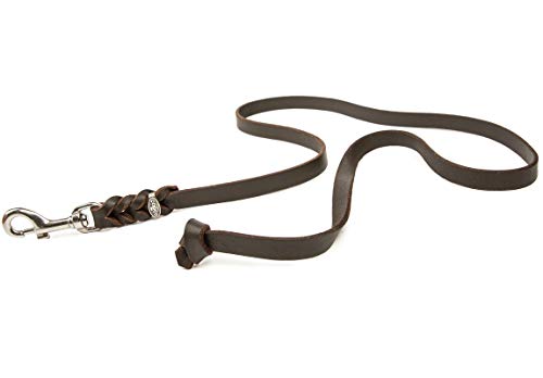 CopcoPet - Hundeleine geflochten ohne Handschlaufe, Führleine ist aus robustem Fettleder mit verchromten Karabiner, perfekt für große, mittlere und kleine Hunde, 1 m x 8 mm in Braun Cover