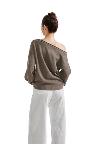 SUUKSESS Women Off The Shoulder Fall Sweaters Long Sleeve Boat Neck Oversized Pullover Sweater Tops