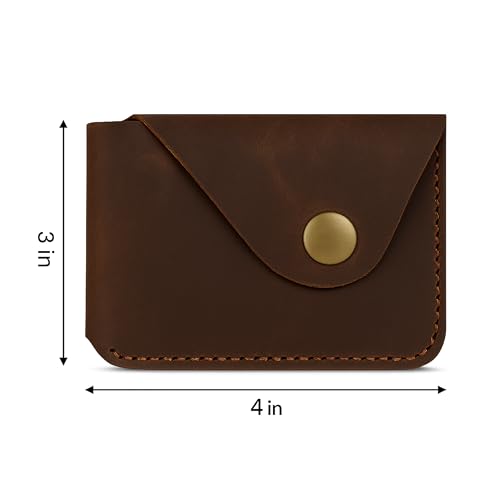 Brown Leather Card Holder Minimalist Wallet Handmade - Slim Credit Card Case with Button Closure - Compact Leather Card Case Holds Up to 4 Cards - Front Pocket Wallet for Men & Women4