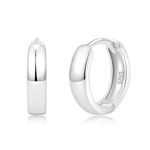 Solid S925 Silver Hoop Huggie Earrings|Wide Plain Hoops|Hypoallergenic|Ear Healing|Helix Cartilage Earlobe|Silver Plain Hoops|Classic Huggie Earrings