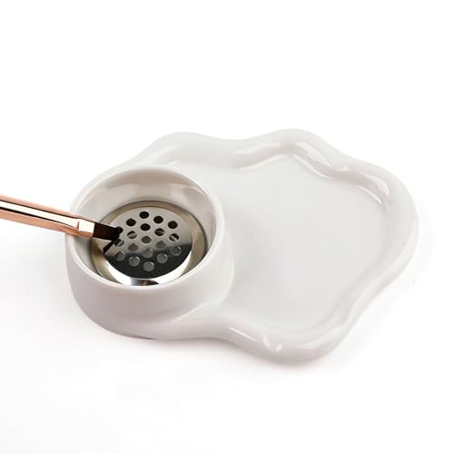BOMOQING Nail Art Palette with Built-in Brush Washing Cup - 2-in-1 Acrylic Dappen Dish & Monomer Cup for Professional Nail Art & Gel Polish
