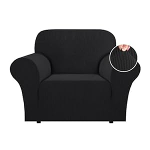 Flamingo P High Stretch Sofa Slipcover Non Slip Armchair Cover for Living Room Washable Pet Furniture Protector Covers with Elastic Bottom, Thick Jacquard Fabric (Small, Black)