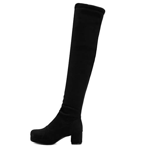 Caradise Womens Stretchy Faux Suede Thigh High Chunky Platform Over The Knee Boots2