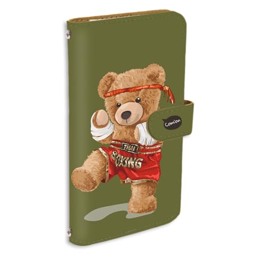AQUOS R10 用 SH-51F SH-M31 対応 手帳型 スマホケース カードスロット アクオスR10のカバー ファイティングベア ボクサー テディベア モスグリーン 240a04c