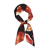 SLEHAGU Bacon printing Women's Fashion Scarf Neckerchief Long Thin Satin Silk for Purse Bag Handbags Printed Headscarf Bandanas with Gift