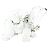 Nature Vibe 9.4 Inches White Faux Fur Polar Bear Christmas Decorations with Garland,Christmas Polar Animal Baby Bear and Mom as Winter Wonderland Decorations, Christmas Home Decor