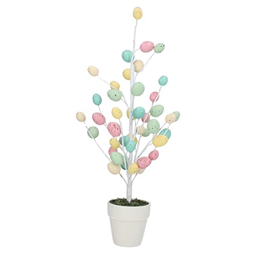 Gisela Graham Pastel Egg Easter Twig Tree In Pot Decoration, White, Multicolored Eggs, 50cm