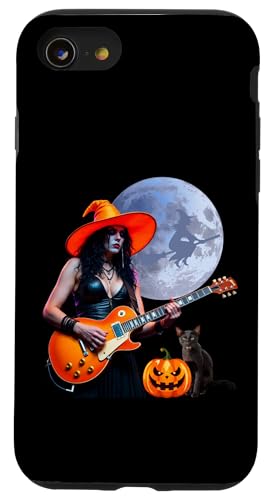 猫とエレキギターを弾くかわいい魔女のロッカー スマホケース iPhone SE (2020) / 7 / 8 用