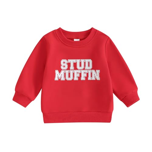 JLKGICF Toddler Girl Boy Valentines Day Outfit Lover Boy Sweatshirt Crewneck Long Sleeve Pullover Baby Valentine's Clothes(Red Stud Muffin, 2-3T)