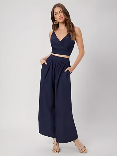 Image of Women's Two-Piece Co-ord Sets-Crop Top and Wide-Leg Pants-Stylish Casual Matching Outfits