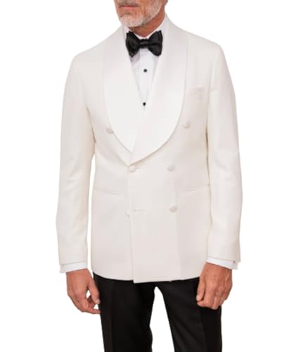 Men's Double Breasted White Blazers Jacket Shawl Lapel White Dinner Jacket Coat, Black