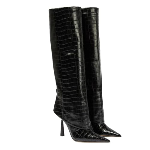 Image of Goolita Fold Over Boots For Women, Pointed Toe Stiletto Heel Knee High Boots Fashion Comfortable Slip On Tall Boots