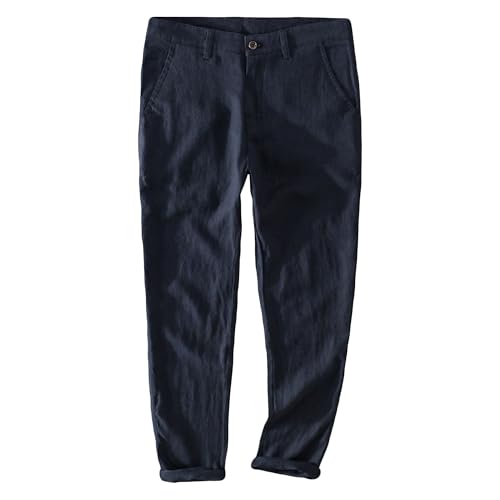 Mens Linen Lightweight Casual Pants Cotton Linen Summer Beach Pant Pleated Slacks Cotton Yoga Trousers