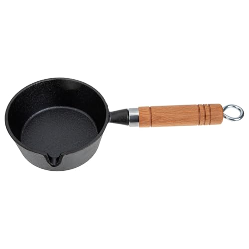 Warmhm Mini Sartén Transferencia de Calor Uniforme de Hierro Fundido Mango de Madera y Fácil de Transportar para Camping y Senderismo
