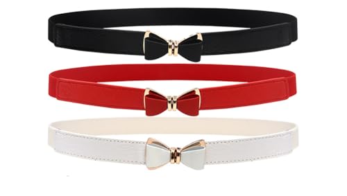 Women's 1" Width Bow Skinny Elastic Waist Belt - Stretchy and Thin3