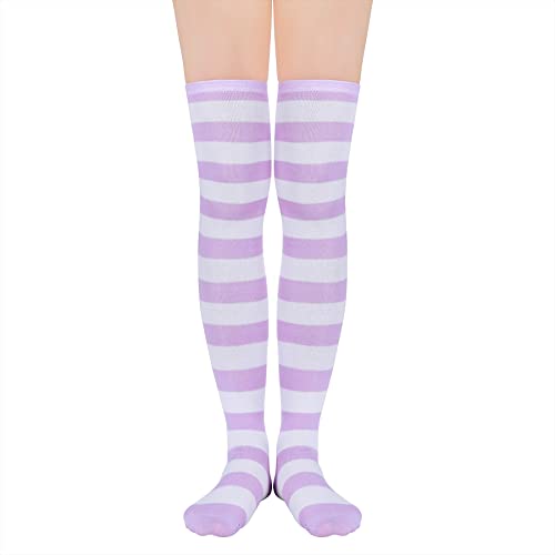 Image of Zando Womens Stripes Thigh High Socks Thigh Highs Casual Knee High Stockings