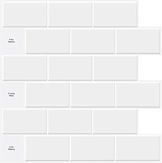 STICKGOO 10-Sheet Vinyl Tile Self Adhesive Kitchen Splashback, White Peel and Stick Wall Tiles, 12x12 Stick on Tile Stickers