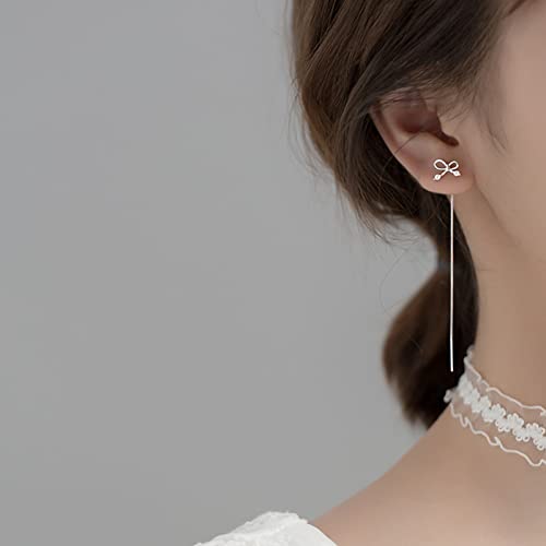 Pendientes threader de plata para cenas y eventos con diseño de cadena larga de lazo 5