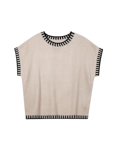 Image of Libsorge Women's Oversized Cute Sweater Vest Spring 2026 Lightweight Top Cap Sleeve Crewneck Sweaters Vests