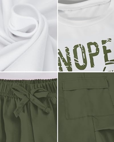 Image of Betusline Girls 2 Piece Outfits Short Sleeve Crop Top & Parachute Cargo Pants Set,4T-14 Years