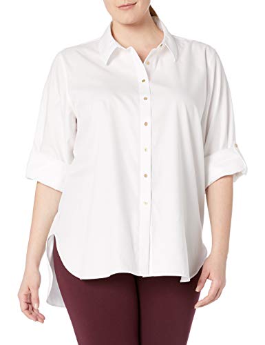 Calvin Klein Women Non-Iron Tunic Roll Sleeve Shirt (Regular And Plus Sizes), Birch, Small #TOP8
