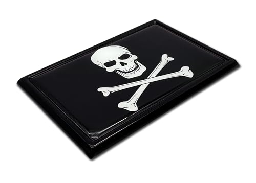 Image of Elektroplate Exclusive Metalhead Collection Pirate Skull and Cross Bones Black Flag All Metal Emblem for Cars, Trucks, and All Auto | Universal Fit at 2.5 inch x 3.8 inch | Weatherproof