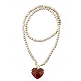 YMYDRCRPO Collares ajustables Bohemian Madera con cuentas para mujer colgante de corazón de resina ámbar marrón Cadena vintage de jerséis Regalo de San Valentín para mamáNovia Moda Accesorios
