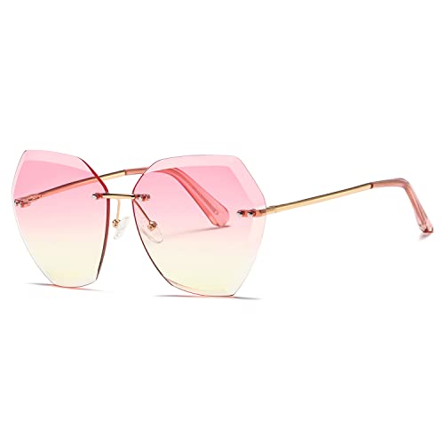 AEVOGUE Sunglasses For Women Oversized Rimless Diamond Cutting Lens Sun Glasses AE0534 (Gold Frame Upper Pink Lower Yellow)