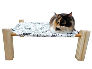 Wooden Cat Dog Elevated Hammock Bed with Breathable Fabric and Non-Painted Natural Premium Wood