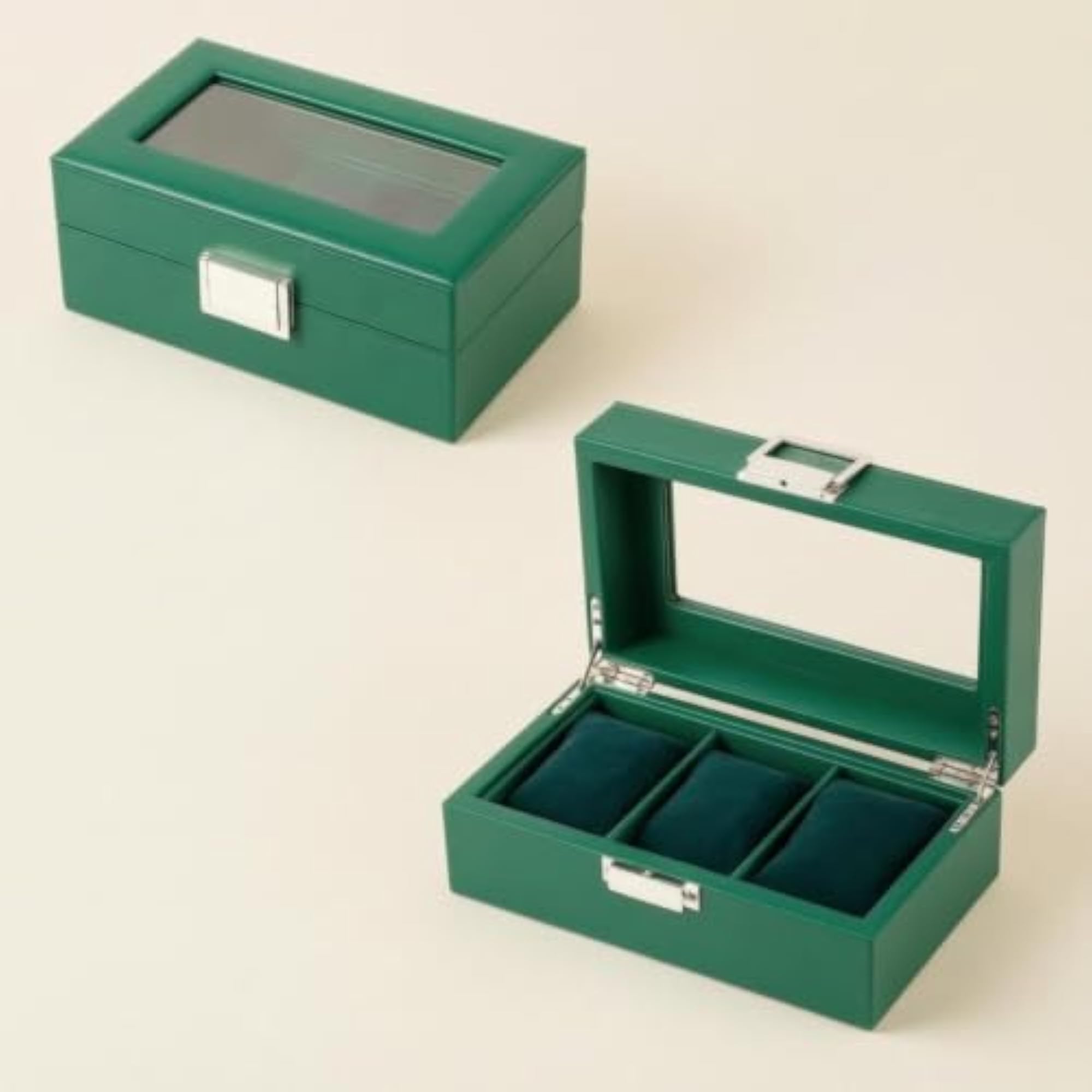 3 Compartments Watch Organizer Box with Transparent Window