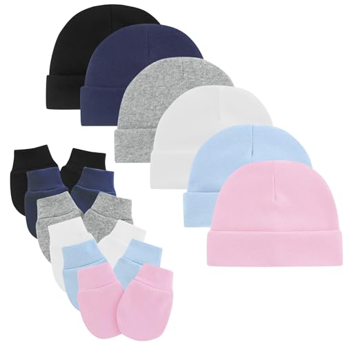 Image of Zando Baby Hats and Mittens Newborn Hospital Hat Essentials Warm Knit Beanie Safety Anti-Scratch for Boys Girls 0-6M