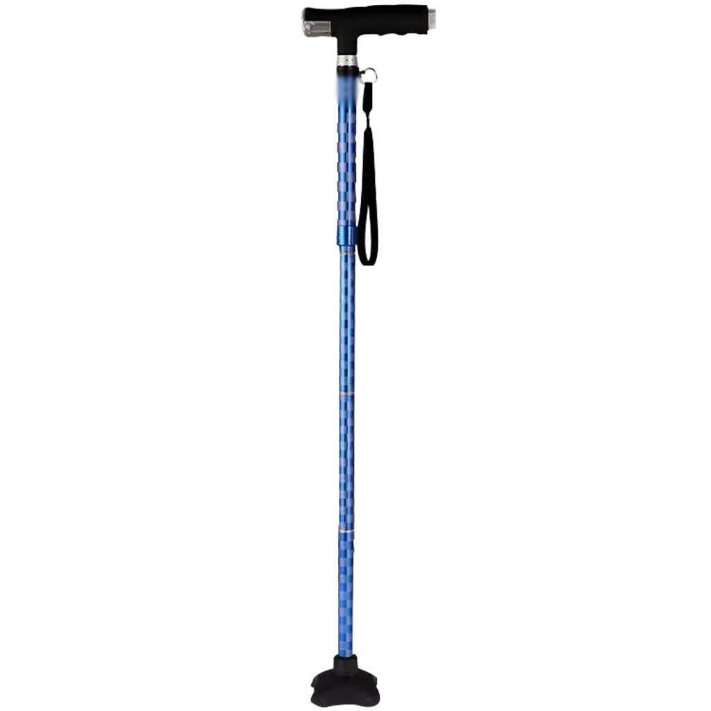 Bastón Bastón Regulable Bastón De Mano Plegable Y Ligero, Bastón De Trekking con Ajuste De Altura De 5 Niveles, Muleta Práctica con Luz LED, Diseño De Cuatro Patas(Blue Color)