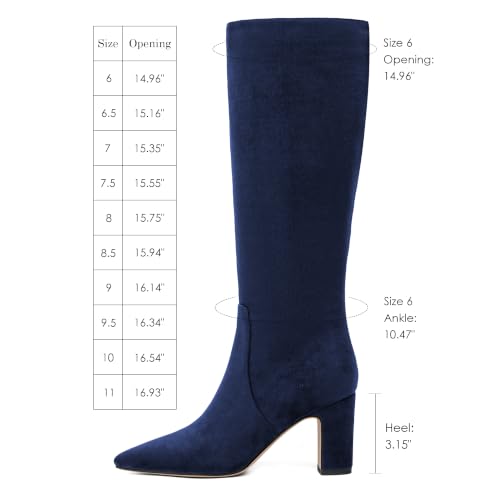 Image of VIUGJNEX Knee High Boots Pointed Toe Chunky Heel Tall Boots for Women