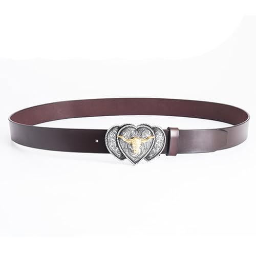 Men's Ratchet Click Belt - 1 3/8'' Wide Multicolour Leather With Engraved Hollow Horse Head Golden Buckle Trim To Fit3