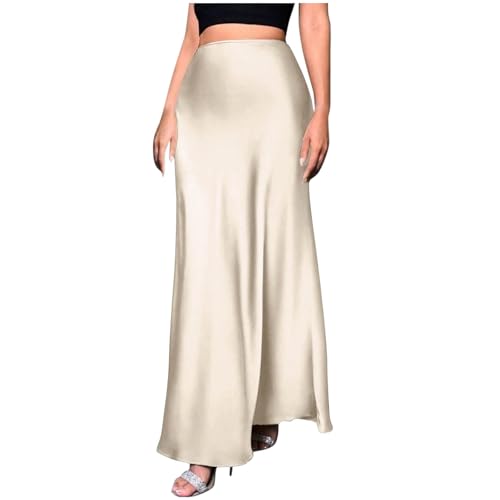 2025 Women Summer Spring Long Satin Skirt Silk Elegant High Waist Cocktail Party Wedding Flowy A-Line Midi Skirts Clothes