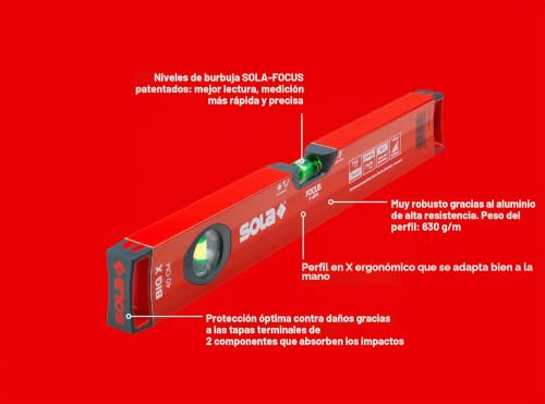 Nivel de aluminio extra resistente Sola Big X con burbujas de precisión 3