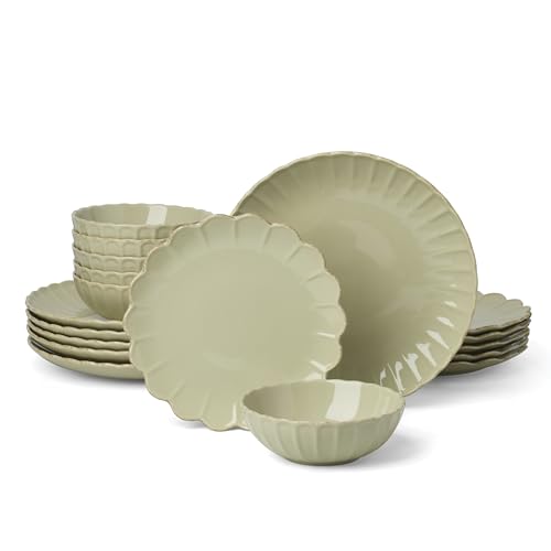 Image of Lenox French Perle Scallop Matcha Stoneware 18-Piece Dinnerware Set for 6
