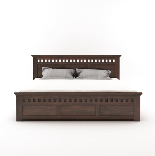 Image of Wooden King Size Bed with Storage Box Solid Wood Foldable for Bedroom | Wooden Folding Cot King Size Bed Frame (King Size, Walnut Finish, 1 Piece)