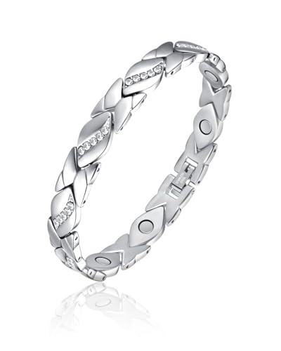 FUGLUS pulseras magneticas，pulsera cobre puro mujer，Pulsera Magnética de Cobre Pulseras Magnéticas Bronceadas Pulseras de Cobre Ajustables con Potentes Imanes para Hombres y Mujeres (plata)