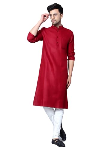 Image of LATEST CHIKAN Men's Cotton Blend Regular Solid Kurta Pyjama Set - Casual Ethnic Set