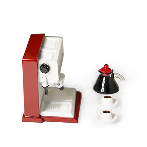 Miniature Coffee Maker with Pot & 2 Cups Sets 1:12 Dollhouse Accessories Coffee Machine Artificial House Decoration Mini Room Scence Decor (Red Maker)