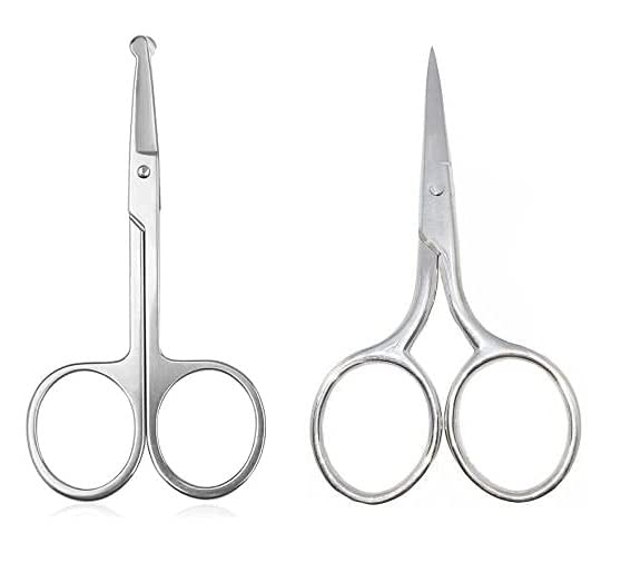 Miramar Fashion Manicure Scissors Stainless Steel Curved Eyebrow Trimmer Scissor Grooming Scissors Small Curved & Rounded Tip (Combo) (Pack Of 2)