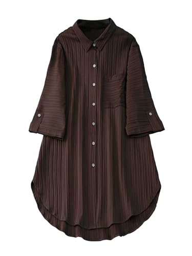Image of Shasmi Women's Brown Solid Color Woven Long Sleeve Shirt Dress with Button Cuff, Business Casual (Dress 160)