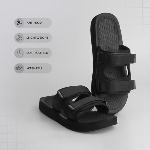 Image of NoStrain Men's Casual Sandals - Comfortable, Washable & Waterproof Open-Toe Footwear for Men with 4-Point Adjustable Velcro Strap, Heel Cushioning & Triple-Density Sole